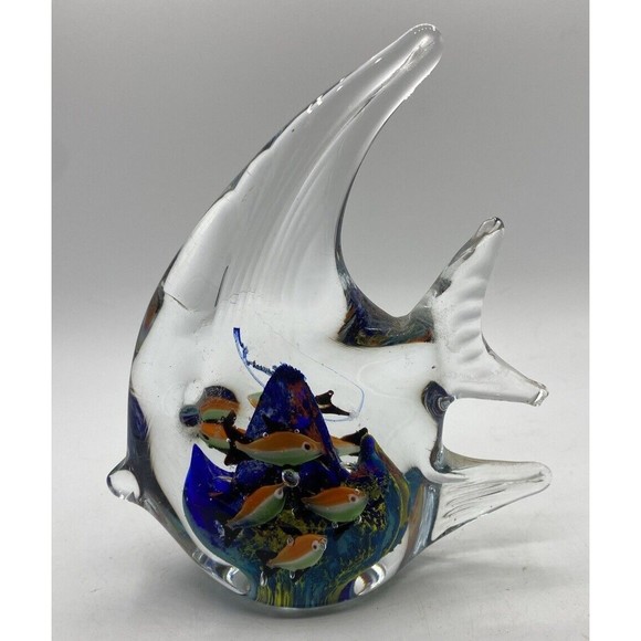 Angel Fish Art Glass AquariumSculpture 6.5in X 5.5in Paperweight School Of Fish - Picture 1 of 6
